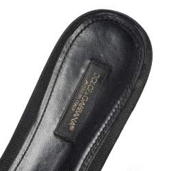 Pre Owned Dolce & Gabbana Black Lace Bianca Crystal Embellished Slide Flats Size 37