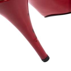 Pre Owned صندل سلايد دولتشي أند غابانا جلد أحمر لامع طبعة الفهد مقاس 37.5