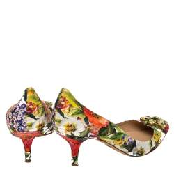 Pre Owned Dolce & Gabbana Multicolor Floral Print Brocade Fabric Crystal Embellished Pumps Size 41