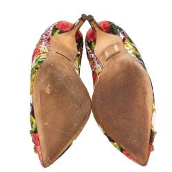 Pre Owned Dolce & Gabbana Multicolor Floral Print Brocade Fabric Crystal Embellished Pumps Size 41