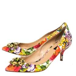 Pre Owned Dolce & Gabbana Multicolor Floral Print Brocade Fabric Crystal Embellished Pumps Size 41
