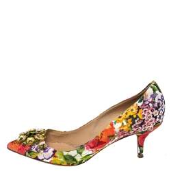 Pre Owned Dolce & Gabbana Multicolor Floral Print Brocade Fabric Crystal Embellished Pumps Size 41
