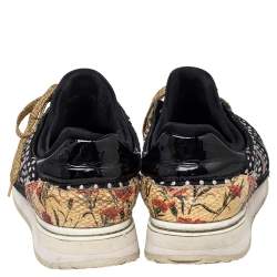 Pre Owned حذاء رياضي دولتشي أند غابانا قماش بولكا دوت وجلد وسويدي وجلد ثعبان أبيض/أسود منخفض من أعلى مقاس 39.5