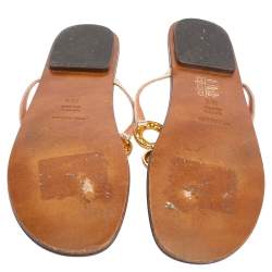 Pre Owned  Dolce & Gabbana Gold Leather Crystal Embellished Thong Sandals Size 36.5
