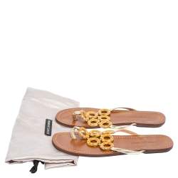 Pre Owned  Dolce & Gabbana Gold Leather Crystal Embellished Thong Sandals Size 36.5
