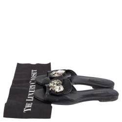 Pre Owned صندل سلايد دولتشي أند غابانا جلد نقشة السحلية أسود كريستال مزخرف مقاس 37