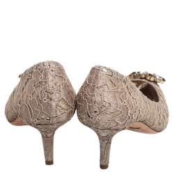 Pre Owned Dolce & Gabbana Beige Lace Bellucci Crystal Embellished Pumps Size 37.5