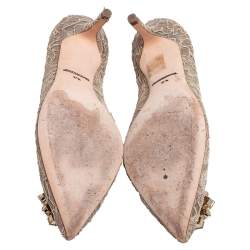 Pre Owned Dolce & Gabbana Beige Lace Bellucci Crystal Embellished Pumps Size 37.5
