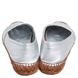 Pre Owned Dolce & Gabbana Silver Leather Logo Embossed Espadrille Flats Size 38