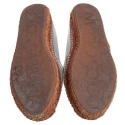 Pre Owned Dolce & Gabbana Silver Leather Logo Embossed Espadrille Flats Size 38