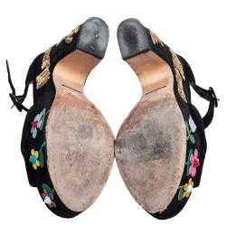 Pre Owned صندل دولتشي أند غابانا نعل سميك كعب عريض مزخرف سويدي أسود مقاس 39