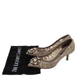 Pre Owned Dolce & Gabbana Beige Lace Bellucci Crystal Embellished Pumps Size 37