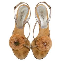 Dolce & Gabbana Beige Jute Fringe Sandals Size 37.5