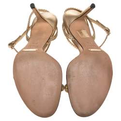 Pre Owned Dolce & Gabbana Gold Braided Leather Embellished T-Strap Sandals Size 38.5