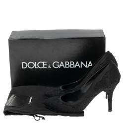 Pre Owned Dolce & Gabbana Black Lace and Satin Pumps Size 38