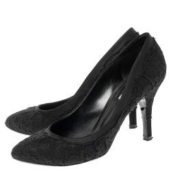 Pre Owned Dolce & Gabbana Black Lace and Satin Pumps Size 38
