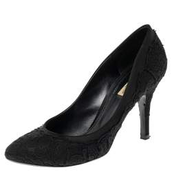 Pre Owned Dolce & Gabbana Black Lace and Satin Pumps Size 38