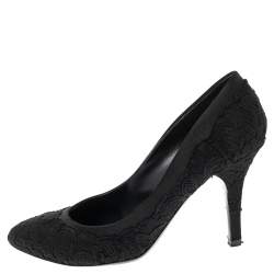 Pre Owned Dolce & Gabbana Black Lace and Satin Pumps Size 38