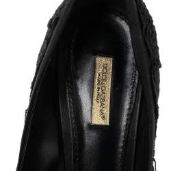Pre Owned Dolce & Gabbana Black Lace and Satin Pumps Size 38