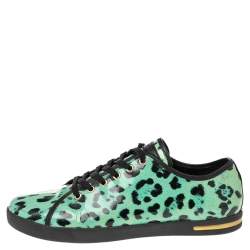 Pre Owned Dolce & Gabbana Green Animal Print Patent Leather Low Top Sneakers Size 39