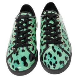 Pre Owned Dolce & Gabbana Green Animal Print Patent Leather Low Top Sneakers Size 39