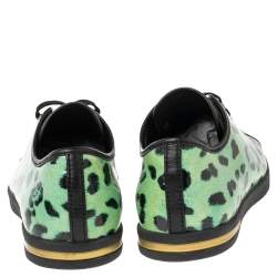 Pre Owned Dolce & Gabbana Green Animal Print Patent Leather Low Top Sneakers Size 39