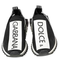 Pre Owned Dolce & Gabbana Black/White Knit Fabric Sorrento Slip On Sneakers Size 39