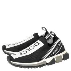 Pre Owned Dolce & Gabbana Black/White Knit Fabric Sorrento Slip On Sneakers Size 39