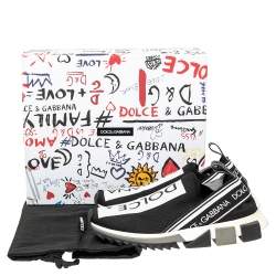 Pre Owned Dolce & Gabbana Black/White Knit Fabric Sorrento Slip On Sneakers Size 39