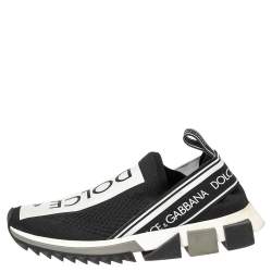 Pre Owned Dolce & Gabbana Black/White Knit Fabric Sorrento Slip On Sneakers Size 39