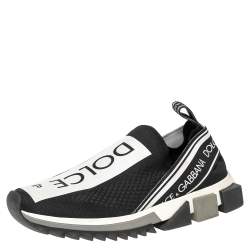 Pre Owned Dolce & Gabbana Black/White Knit Fabric Sorrento Slip On Sneakers Size 39