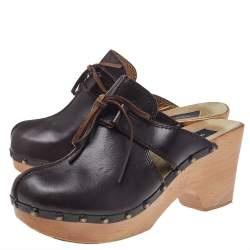 Dolce & Gabbana Dark Brown Leather Wooden Clog Sandals Size 39.5