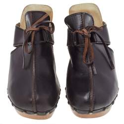 Dolce & Gabbana Dark Brown Leather Wooden Clog Sandals Size 39.5