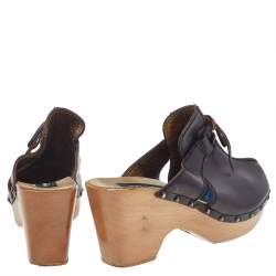 Dolce & Gabbana Dark Brown Leather Wooden Clog Sandals Size 39.5
