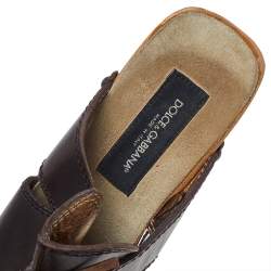 Dolce & Gabbana Dark Brown Leather Wooden Clog Sandals Size 39.5
