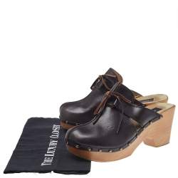 Dolce & Gabbana Dark Brown Leather Wooden Clog Sandals Size 39.5