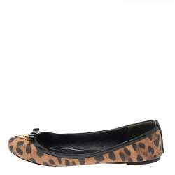 Dolce & Gabbana Brown Leopard Print Coated Canvas Bow Detail Ballet Flats Size 37