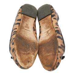 Dolce & Gabbana Brown Leopard Print Coated Canvas Bow Detail Ballet Flats Size 37