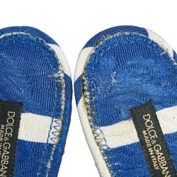 Pre Owned Dolce & Gabbana Blue/ White Stripe Brocade Fabric Pointed Toe Slingback Sandals Size 38.5