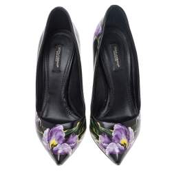 Pre Owned Dolce & Gabbana Black Floral Printed Leather Pointed Toe Pumps Size 38