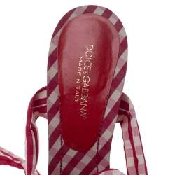 Pre Owned Dolce & Gabbana Red/White Check Fabric Sling Back Sandals Size 40