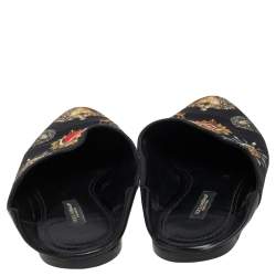 Pre Owned Dolce & Gabbana Black Heart Printed Canvas Flat Mules Size 38