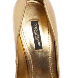 Pre Owned Dolce & Gabbana Gold Leather Platform Pumps Size 37.5