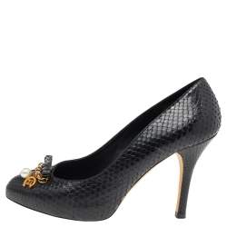 Pre Owned Dolce & Gabbana Black Python Leather Crystal Embellished  Pumps Size 38