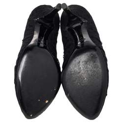 Pre Owned Dolce & Gabbana Black Black Satin And Floral Lace Pointed Toe Pumps Size 40