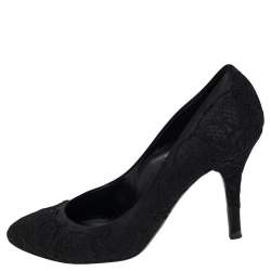 Pre Owned Dolce & Gabbana Black Black Satin And Floral Lace Pointed Toe Pumps Size 40