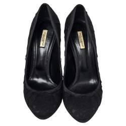 Pre Owned Dolce & Gabbana Black Black Satin And Floral Lace Pointed Toe Pumps Size 40