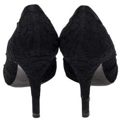 Pre Owned Dolce & Gabbana Black Black Satin And Floral Lace Pointed Toe Pumps Size 40
