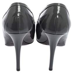 Pre Owned Dolce & Gabbana Grey Patent Leather Bow Platform  Pumps Size 39