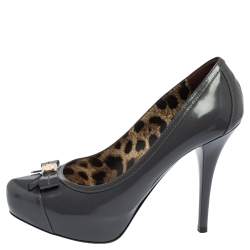 Pre Owned Dolce & Gabbana Grey Patent Leather Bow Platform  Pumps Size 39